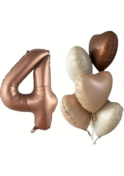 Çikolata Karamel Kalpli 4 Yaş Folyo Balon Set