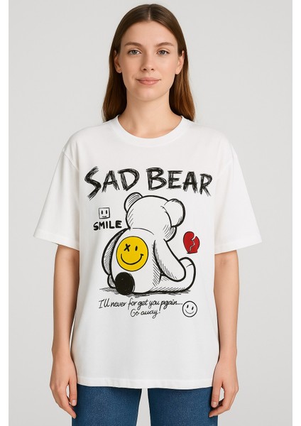 Kadın Oversize Baskılı Bol Geniş Kalıp Salaş Kesim T-Shirt