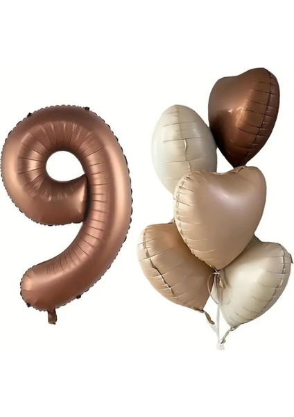 Çikolata Karamel Kalpli 9 Yaş Folyo Balon Set