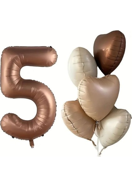 Çikolata Karamel Kalpli 5 Yaş Folyo Balon Set