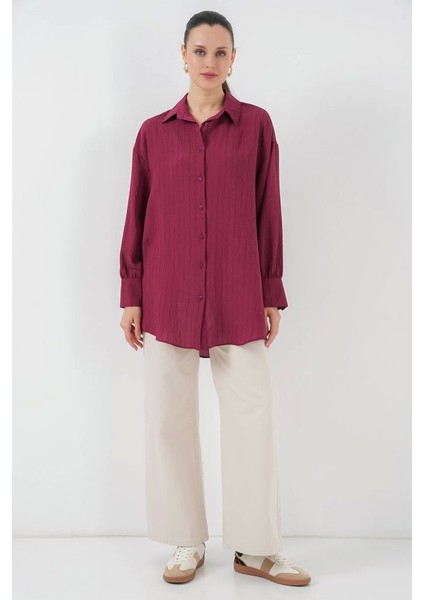 Çizgili Uzun Gömlek Tunik 5963 - Bordo fiyatları