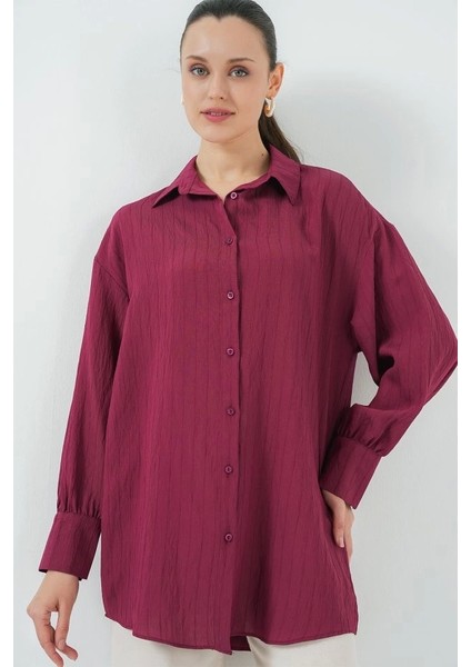 Çizgili Uzun Gömlek Tunik 5963 - Bordo fırsatları