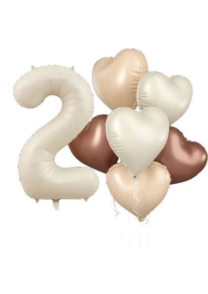 Retro Krem 2 Yaş Kalpli Folyo Balon Set