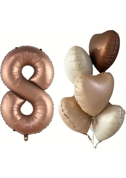 Çikolata Karamel Kalpli 8 Yaş Folyo Balon Set