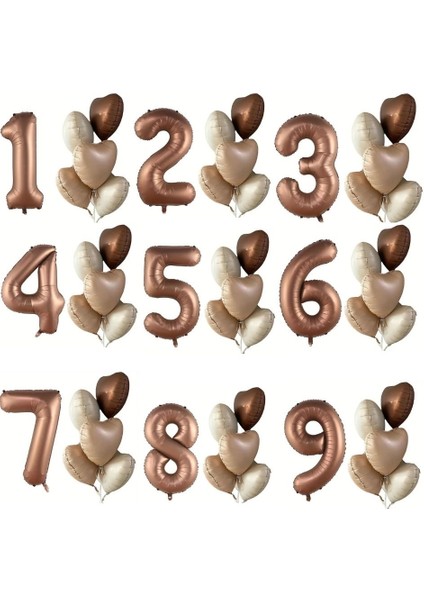 Çikolata Karamel Kalpli 6 Yaş Folyo Balon Set