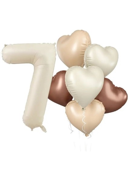 Retro Krem 7 Yaş Kalpli Folyo Balon Set