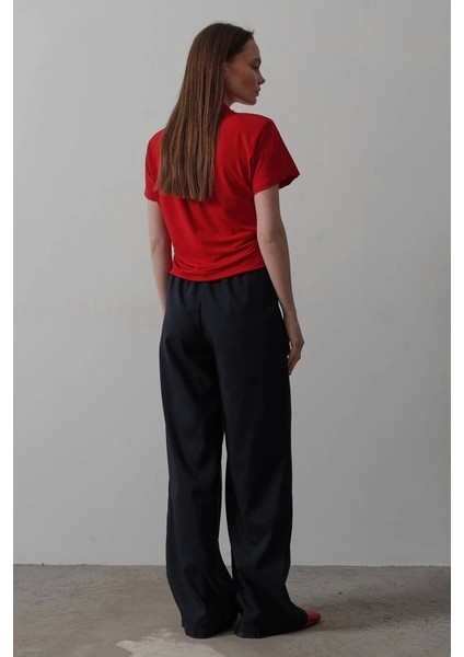 Beli Lastikli Bol Paça Pantolon - Lacivert