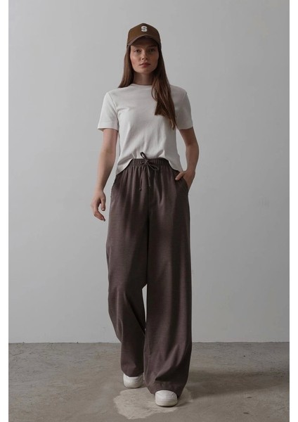 Beli Lastikli Bol Paça Pantolon - Kahve
