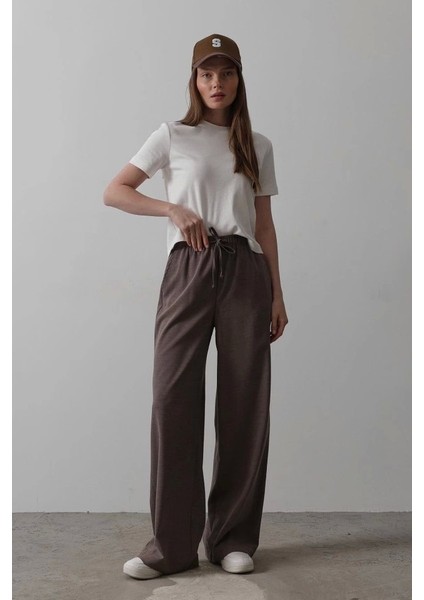Beli Lastikli Bol Paça Pantolon - Kahve