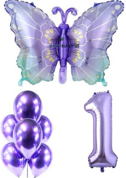 Mor Kelebek 1 Yaş Folyo Balon Set