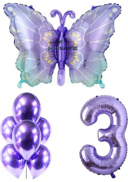 Mor Kelebek 3 Yaş Folyo Balon Set