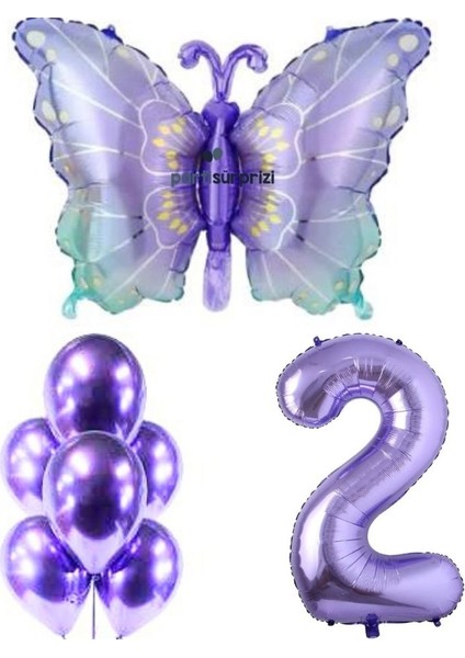 Mor Kelebek 2 Yaş Folyo Balon Set