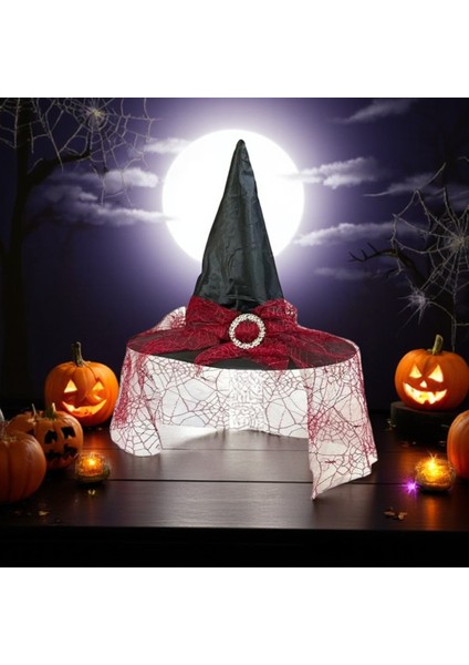 Vıp Halloween Hat Tüllü Kırmızı Siyah Cadılar Bayramı Şapkası Cadılar Bayramı Kostüm Aksesuarları