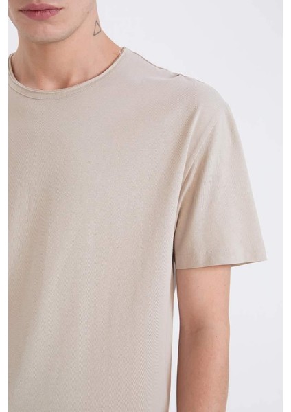 Regular Fit Bisiklet Yaka Kısa Kollu Ağır Kumaş Tişört Kum indirimleri