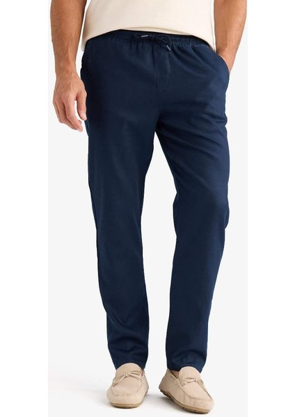 Yazlık Jogger Pantolon Basic Düz Cepli Dar Paça Navy
