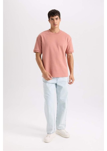 Oversize Geniş Kalıp Bisiklet Yaka Basic Düz Kısa Kollu Ağır Kumaş Tişört Lt.grey fiyatları