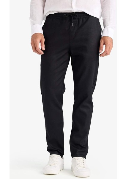 Yazlık Jogger Pantolon Basic Düz Cepli Dar Paça Black