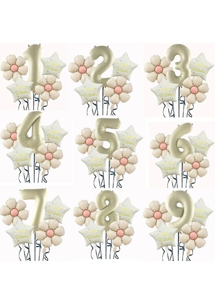 Krem Papatya 8 Yaş Happy Birthday Yıldız Rakam Folyo Balon Set fiyatları