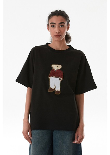 Ayıcık Nakışlı Oversize Tişört