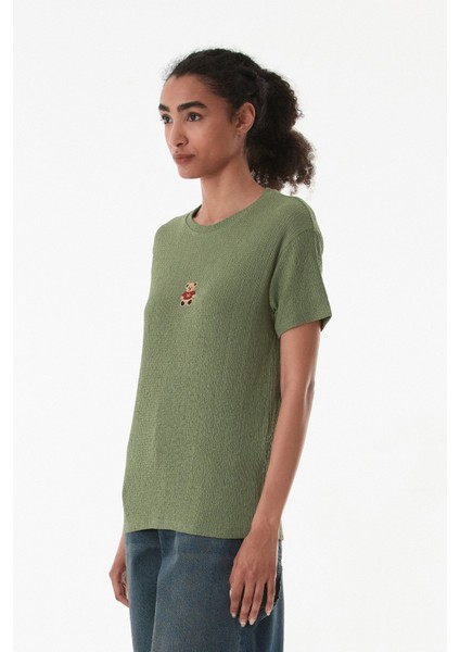 Ayıcık Nakışlı Bürümcük Kumaş Oversize Tişört fiyatları