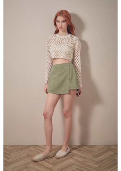 Gabardin Yandan Fermuarlı Şort Etek