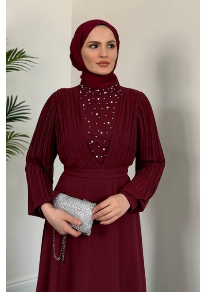 Barniy Önü Taşlı Abiye Bordo fiyatları