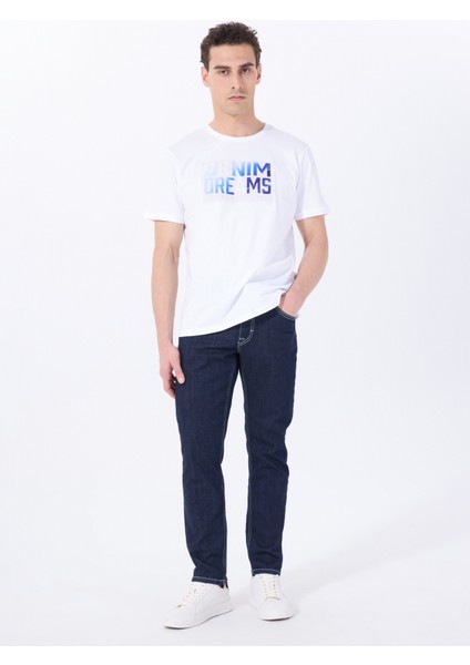 Bisiklet Yaka Baskılı Beyaz Erkek T-Shirt M5SM-TST1292