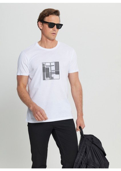 Bisiklet Yaka Baskılı Beyaz Erkek T-Shirt ACE091252072_BYZ