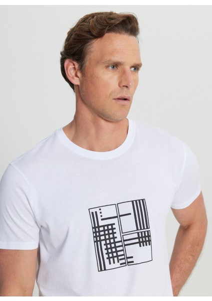 Bisiklet Yaka Baskılı Beyaz Erkek T-Shirt ACE091252072_BYZ fırsatları