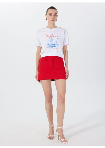 Bisiklet Yaka Baskılı Beyaz Kadın T-Shirt F5SL-TST0467 fiyatları