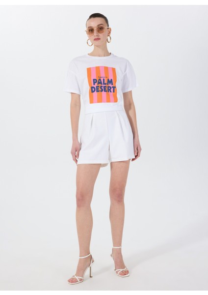 Bisiklet Yaka Baskılı Beyaz Kadın T-Shirt F5SL-TST0437 fiyatları