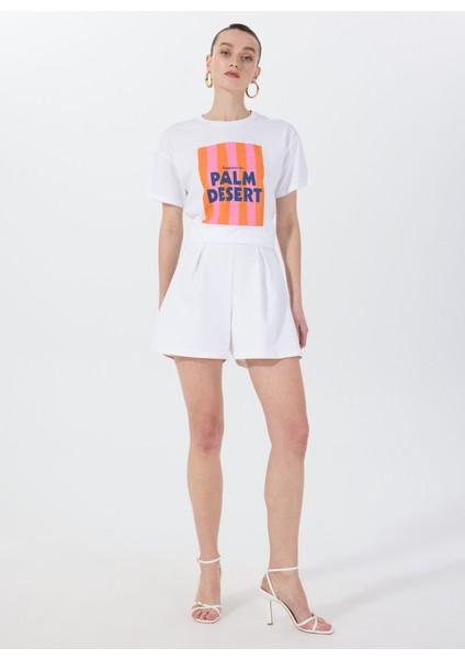 Bisiklet Yaka Baskılı Beyaz Kadın T-Shirt F5SL-TST0437 modelleri