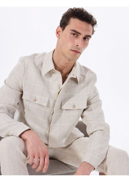 Vizon Erkek Regular Fit Kareli %100 Keten Ceket FC5SM-CKT 2561
