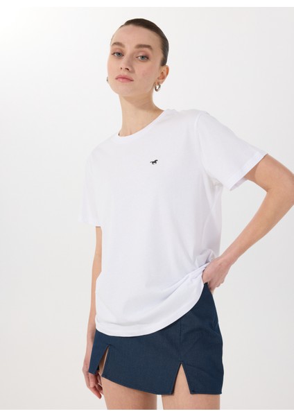 Bisiklet Yaka Baskılı Beyaz Kadın T-Shirt M5SL-TST1829 fiyatları