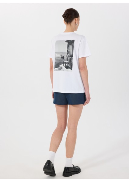 Bisiklet Yaka Baskılı Beyaz Kadın T-Shirt M5SL-TST1829 indirimleri