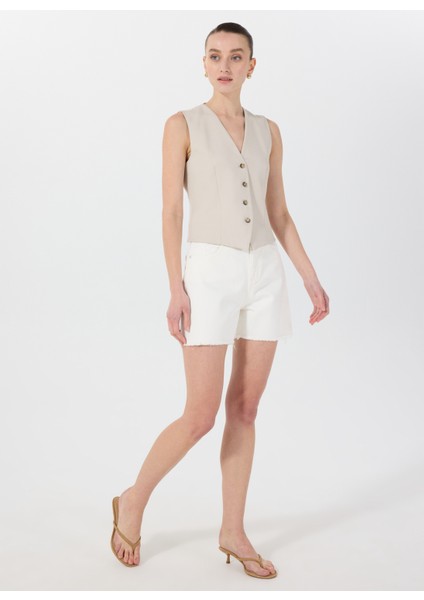 Standart Bel Normal Beyaz Kadın Denim Şort Charlotte - 1122