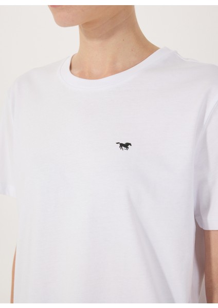 Bisiklet Yaka Baskılı Beyaz Kadın T-Shirt M5SL-TST1829 modelleri