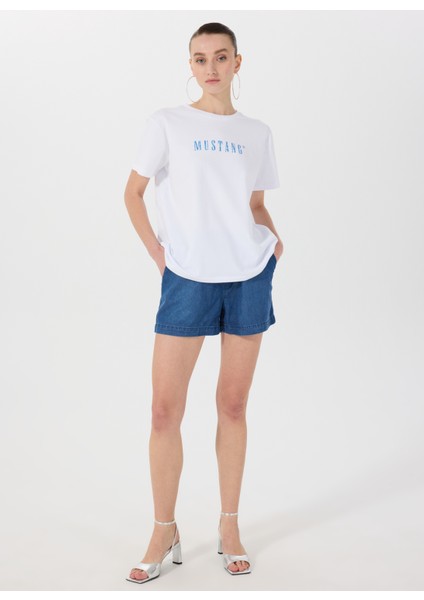 Bisiklet Yaka Baskılı Beyaz Kadın T-Shirt M5SL-TST1860 fiyatları