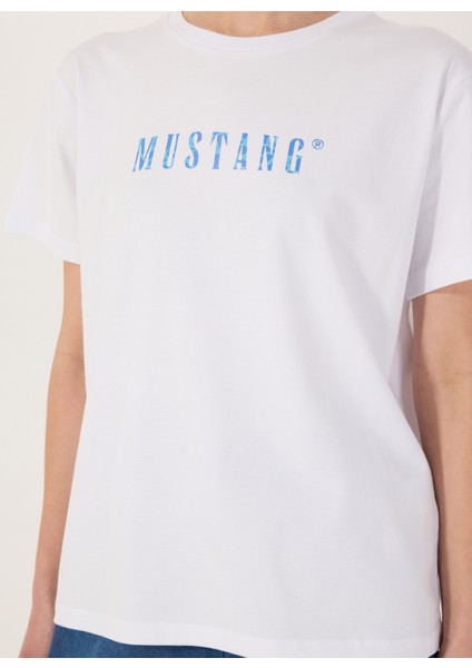 Bisiklet Yaka Baskılı Beyaz Kadın T-Shirt M5SL-TST1860 fırsatları