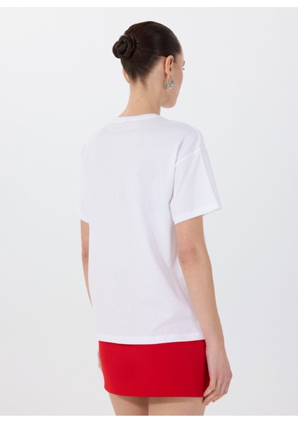 Bisiklet Yaka Baskılı Beyaz Kadın T-Shirt F5SL-TST0426 fırsatları