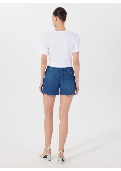 Lastikli Bel Normal Lacivert Kadın Denim Şort M5SL-SRT1102 indirimleri