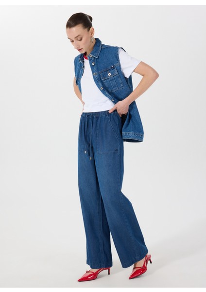 Standart Bel Normal Paça Bol Kesim Lacivert Kadın Denim Pantolon M5SL-PNT1010