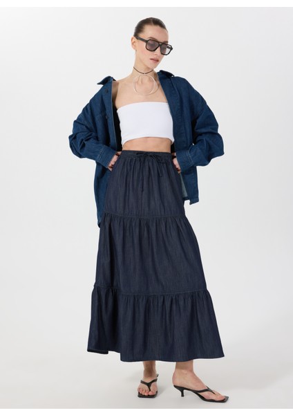 Koyu Lacivert Kadın Denim Etek M5SL-ETK1613