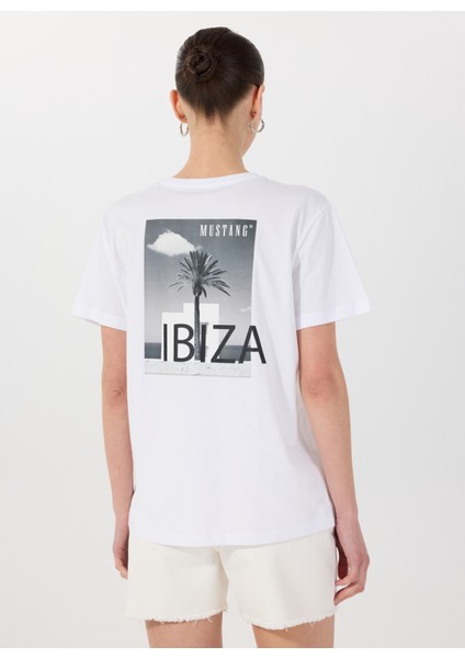 Bisiklet Yaka Baskılı Beyaz Kadın T-Shirt M5SL-TST1863 indirimleri