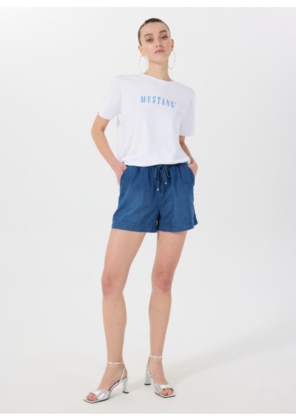 Lastikli Bel Normal Lacivert Kadın Denim Şort M5SL-SRT1102