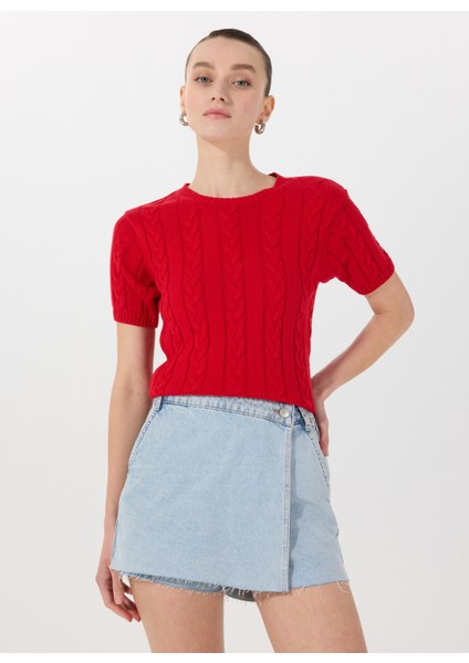 Bisiklet Yaka Normal Örgü Desenli Kırmızı Kazak Kadın M5SL-KZK1111 fiyatları