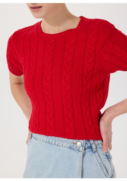 Bisiklet Yaka Normal Örgü Desenli Kırmızı Kazak Kadın M5SL-KZK1111 modelleri