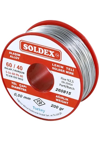 200 gr Lehim Ince 0,50 mm Soldex SN60 PB40 (4887)