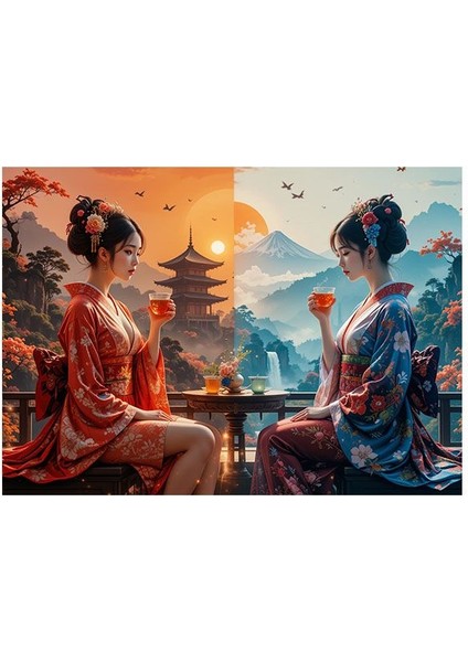 Çay Içen Japon Kadınlar Ahşap Tablo