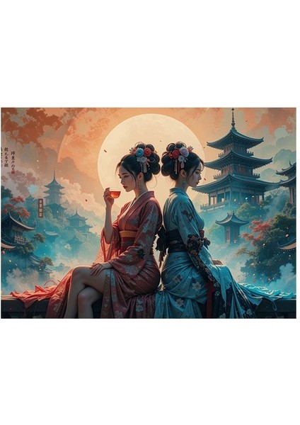 Geleneksel Japon Kıyafeti Giyen Kadınlar Mdf Tablo